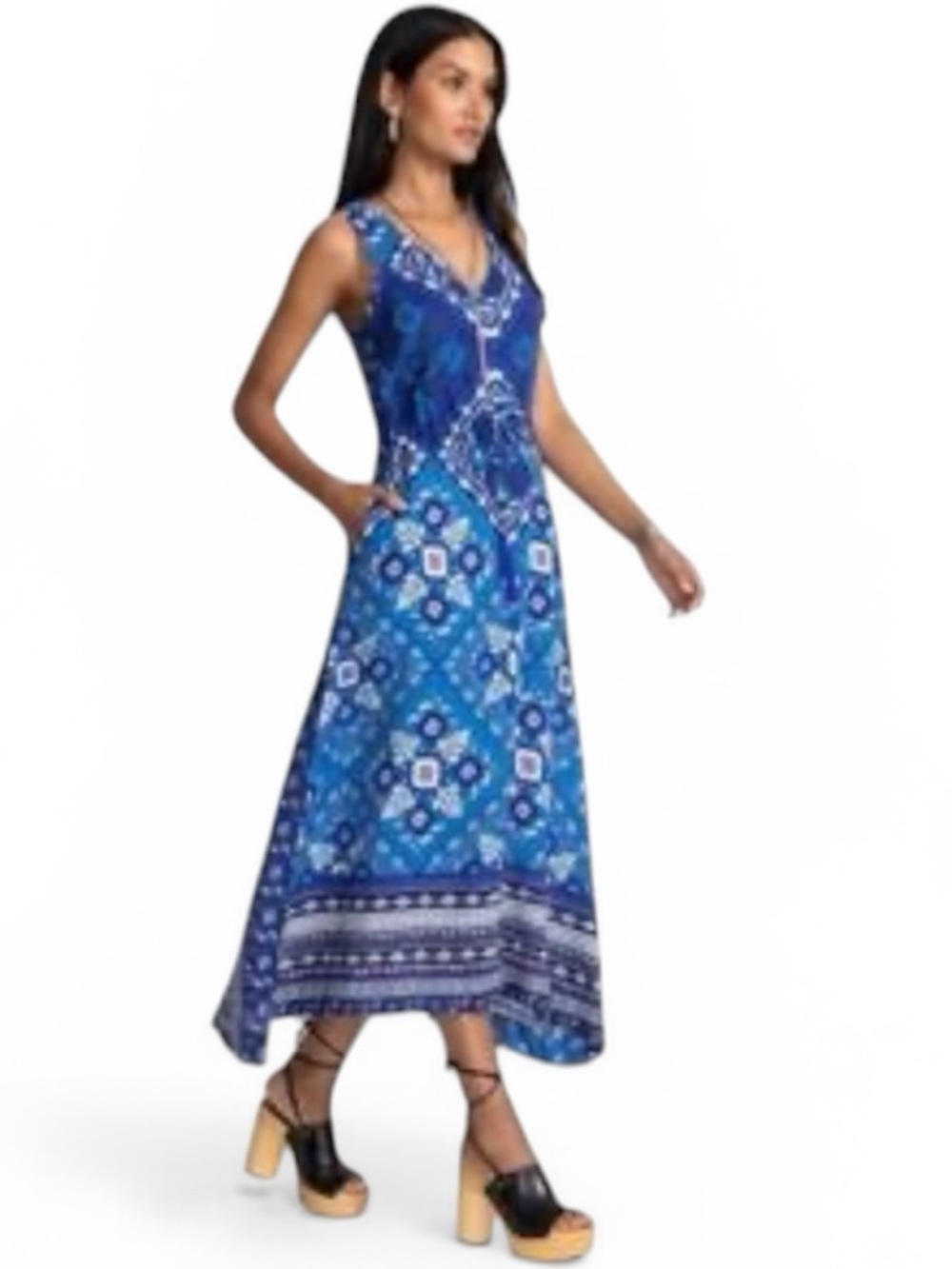 Johnny Was Drawstring Linen Tank Dress Midi Size S